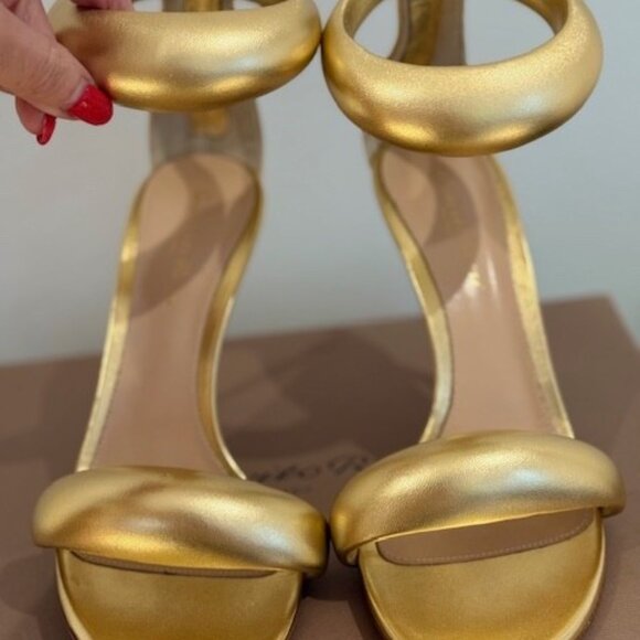 GIANVITO ROSSI BIJOUX Size 37.5 GOLD METALLIC LEATHER SANDALS - Picture 5 of 16